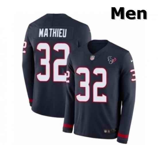 Men Nike Houston Texans 32 Tyrann Mathieu Limited Navy Blue Therma Long Sleeve NFL Jersey